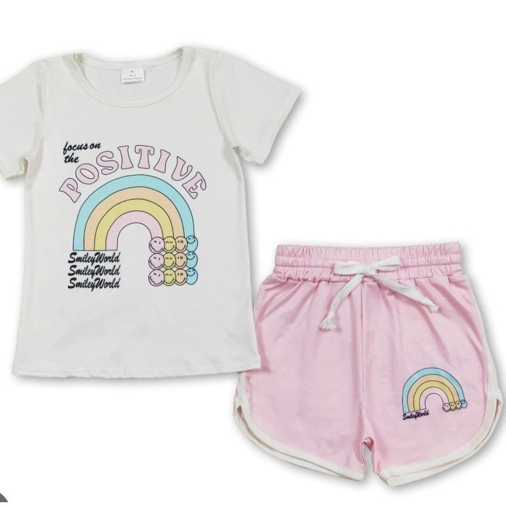 Smiley World Kids Rainbow Positive Vibes T Shirt and Shorts‎ Set 2T